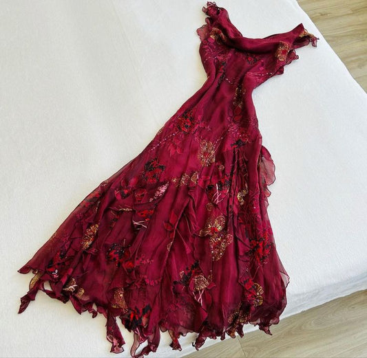 Elegant Burgundy Chiffon Long Prom Dress,Evening Gowns           fg7145