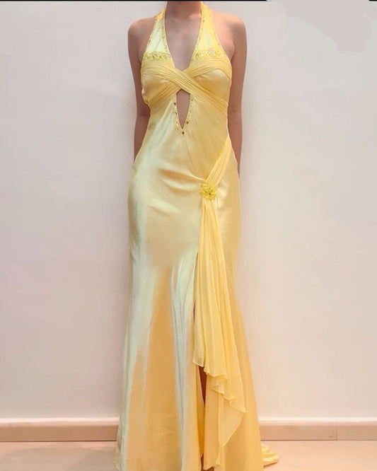 Yellow Prom Dresses V Neck Formal Evening Dress Long Party Dress    fg6963