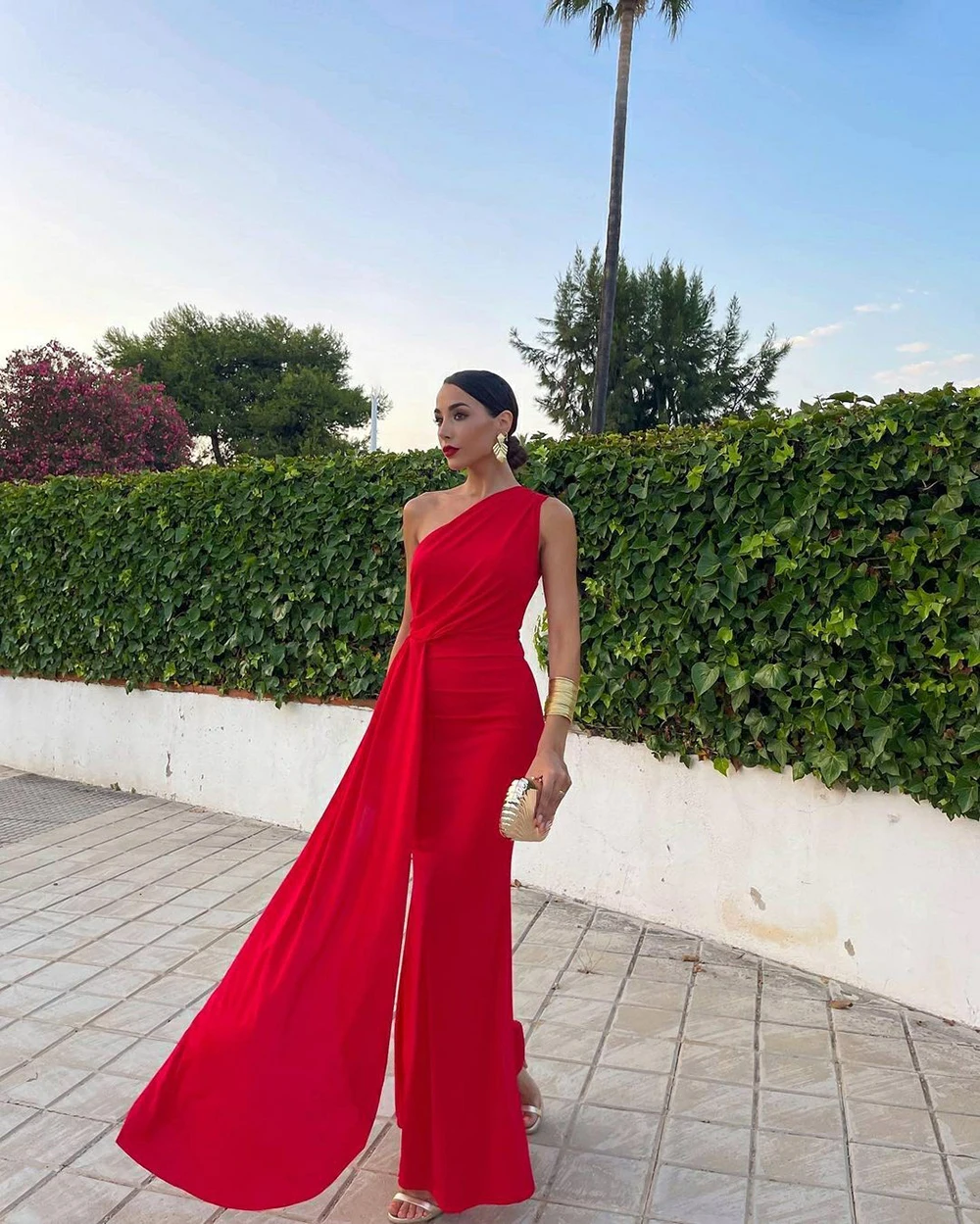 Red Party Dress Elegant Mermaid One Shoulder Prom Dress       fg6262