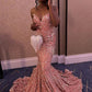 Mermaid Strapless Pink Sequins Long Prom Dress     fg6960