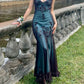 Vintage Blue and Black Prom Dress Evening Party Dress      fg6948