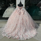 Light Pink Quinceanera Dress Off-Shoulder Lace Appliques Ball Gown      fg6506