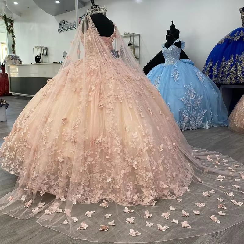 A Line Light Pink Tulle Prom Dress Puffy Quinceanera Dresses Ball Gown        fg3965