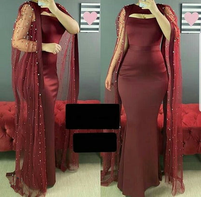 Elegant Mermaid Prom Dresses Floor Length Formal Party Dress Burgundy Prom Gowns     fg6610