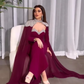 Elegant Middle East Prom Dresses with Chiffon Cape Spaghetti Straps Long Sleeve Evening Gowns Formal Occasion Party Dress       fg6411