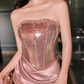 Sexy Rose Gold Party Dresses 2024 Strapless Beading Sleeveless Floor-Length Evening Gown       fg6214