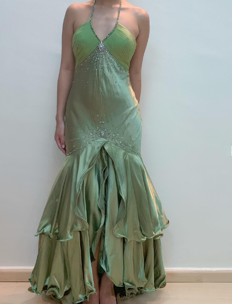 Green Vintage Beaded Long Formal Gown Evening Dress    fg6745