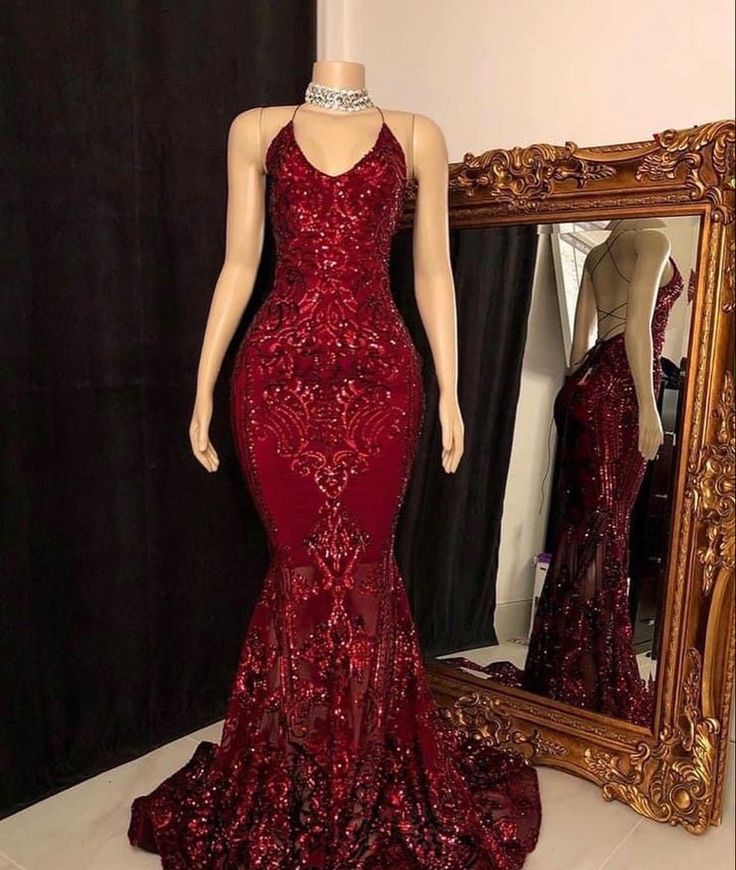 Red Prom Gown,Floor length Prom dress,mermaid gown     fg3097