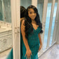 Dark Green Mermaid Tulle Lace Prom Dress Winter Formal Gown      fg4863