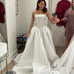 A Line Stunning Strapless Satin Wedding Dresses With Beads        fg7297