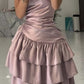 Satin Dusty Pink Short Homecoming Dress     fg6857