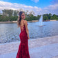 Burgundy Mermaid Lace Sequins Prom Dress Formal Wear Dresses    fg6922