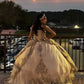 Sparkly Champagne Ball Gown Quinceanera Dress Sweetheart Birthday Party Off The Shoulder Sweet 16 Dress      fg6900