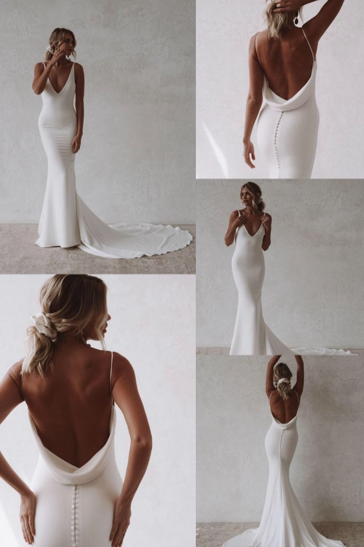 Mermaid Beach Wedding Dress Sexy Deep V-neck Backless Bride Gown     fg6924