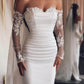 Mermaid Wedding Dresses With Detachable Skirt Sweetheart Long Sleeves Beaded With Pearls Wedding Dress    fg4119