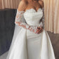 Mermaid Wedding Dresses With Detachable Skirt Sweetheart Long Sleeves Beaded With Pearls Wedding Dress    fg4119