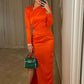 Orange satin evening dress for women long sleeve vintage dress      fg5904