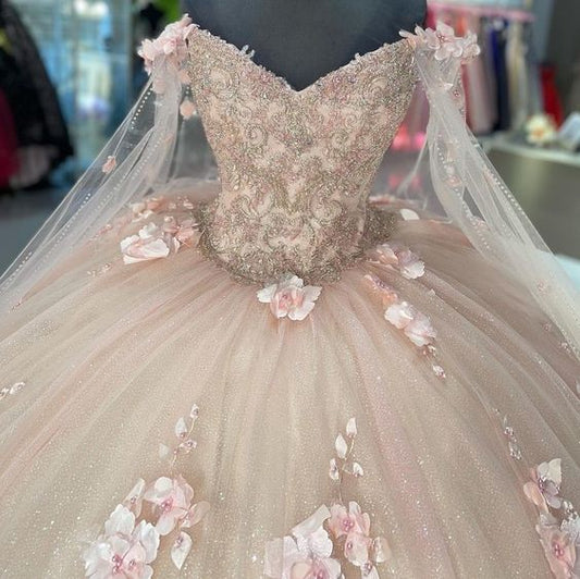 pink Sweetheart Quinceanera Dresses Ball Gown 3D Flowers Formal Prom Graduation Gowns Princess Sweet 15 16 Dress        fg5587