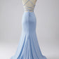 Light Blue Mermaid Long Prom Dress Elegant Evening Party Dress     fg7315