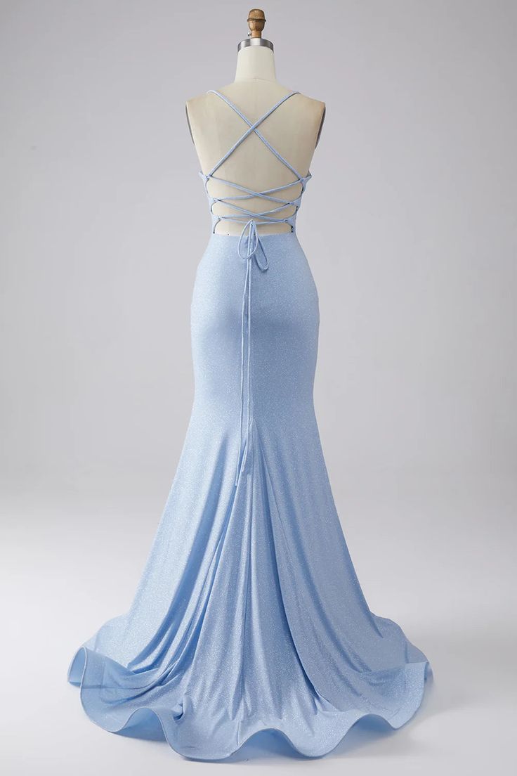 Light Blue Mermaid Long Prom Dress Elegant Evening Party Dress     fg7315