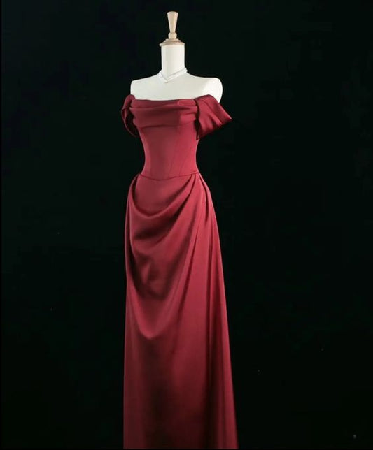 Red Satin Long A Line Prom Dress Red Evening Dress        fg5558