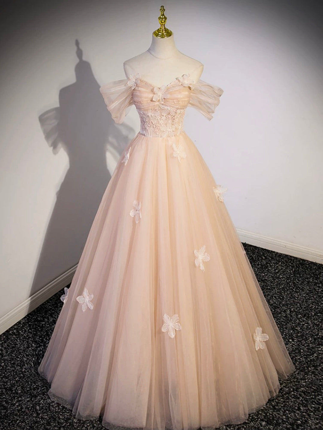 LIGHT PINK TULLE LONG PROM DRESS, BEAUTIFUL A-LINE EVENING PARTY DRESS       fg6004