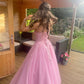 A Line Strapless Evening Gowns, Pink Long Prom Dress    fg7462