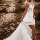 V Neck Tulle Backless Bridal Dress A Line Wedding Dresses With Lace Applique    fg5529