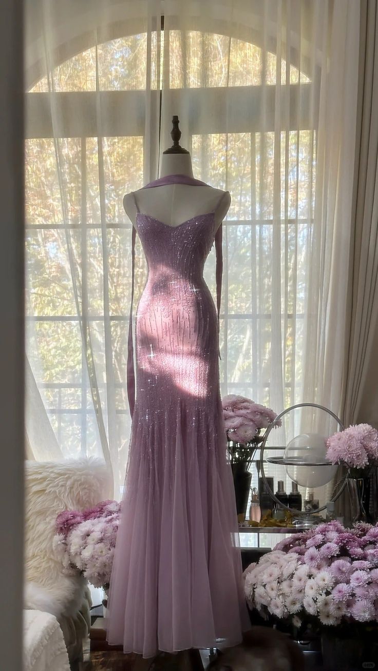 Purple Elegant Mermaid Spaghetti Strap Tulle Sequin Prom Dress Evening Gown   fg7613