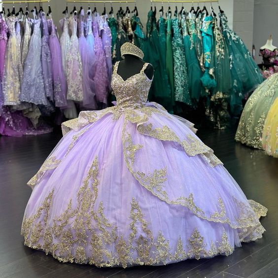 Lavender Sweet 16 Quinceanera Dress Appliques Lace Beads Princess Party Gown Vestidos De 15 Años     fg5680