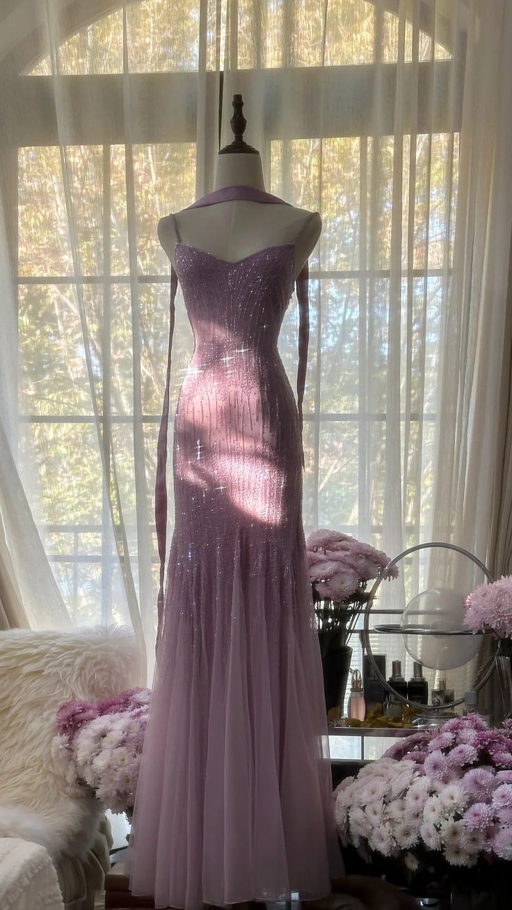 Purple Elegant Mermaid Spaghetti Strap Tulle Sequin Prom Dress Evening Gown   fg7613