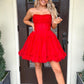 Sweet A Line Red Tulle Short Homecoming Dresses with Detachable Sleeves        fg5796