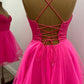 Hot Pink Corset A-line Short Princess Dress  Homecoming Dress Short Party Dress   fg5715