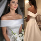 Simple Elegant Off the Shoulder A Line Wedding Dresses Satin Beach Garden Wedding Dresses Bridal Gowns      fg5709