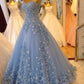 Ball Gown Sweetheart Blue Prom Dresses 3d Flower Dress         fg6487