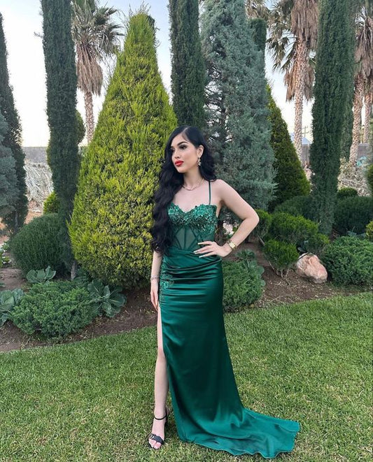 Elegant Green Dress Prom Long Fall Wedding Guest dress     fg5407