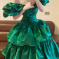 Emerald Green Off Shoulder Long Prom Dresses Vintage Formal Evening Dress  fg7590