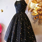 Spaghetti Straps Black Shiny Short Homecoming Dress    fg5898