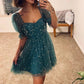 Turquoise A-line Short Princess Dress, Homecoming Gown with Pearls      fg5996