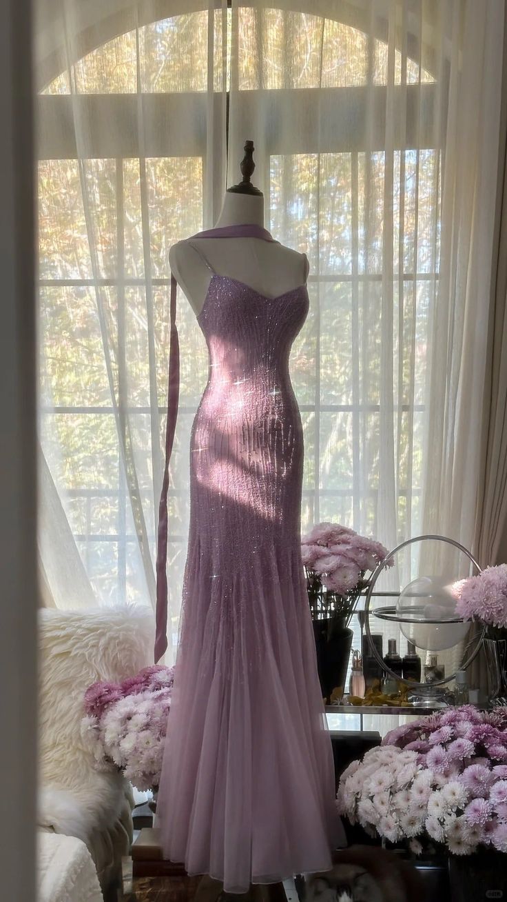 Purple Elegant Mermaid Spaghetti Strap Tulle Sequin Prom Dress Evening Gown   fg7613