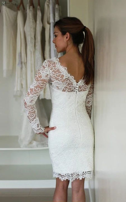 Long Sleeve Lace Short Fitted Wedding Dress    fg5995