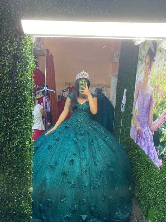 Emerald 3D Flowers Quinceanera Dress Sweet 15 16 Party Ball Gown     fg5759