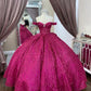 Off Shoulder Quinceanera Dress Luxury Lace Sequin Sweet 16 Ball Gown     fg5482