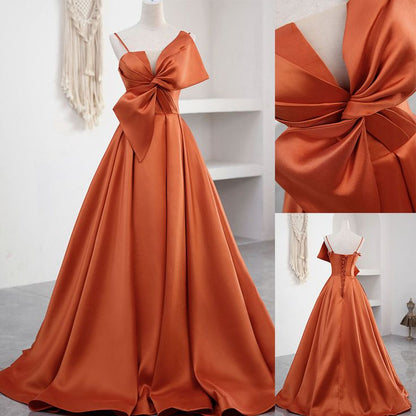 Orange Prom Dresses with Big Bowknot       fg5676