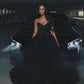 A Line Black Long Prom Dresses, Strapless Evening Party Dress     fg5502