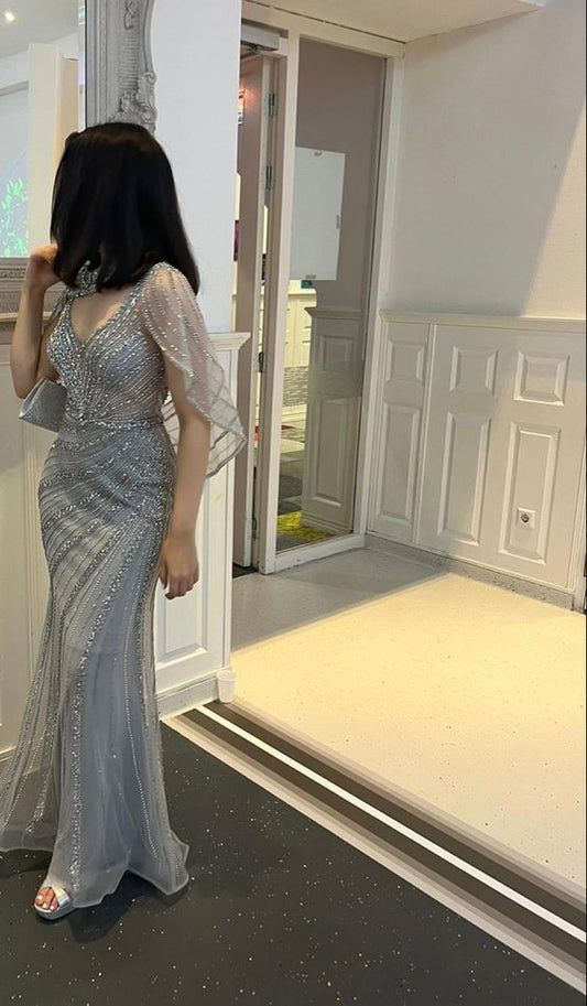 Grey Long Evening Dress Prom Dresses Formal Princess Dress        fg5594