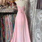 Pink Chiffon Strapless Long Prom Dresses Vintage Formal Evening Dress  fg7591