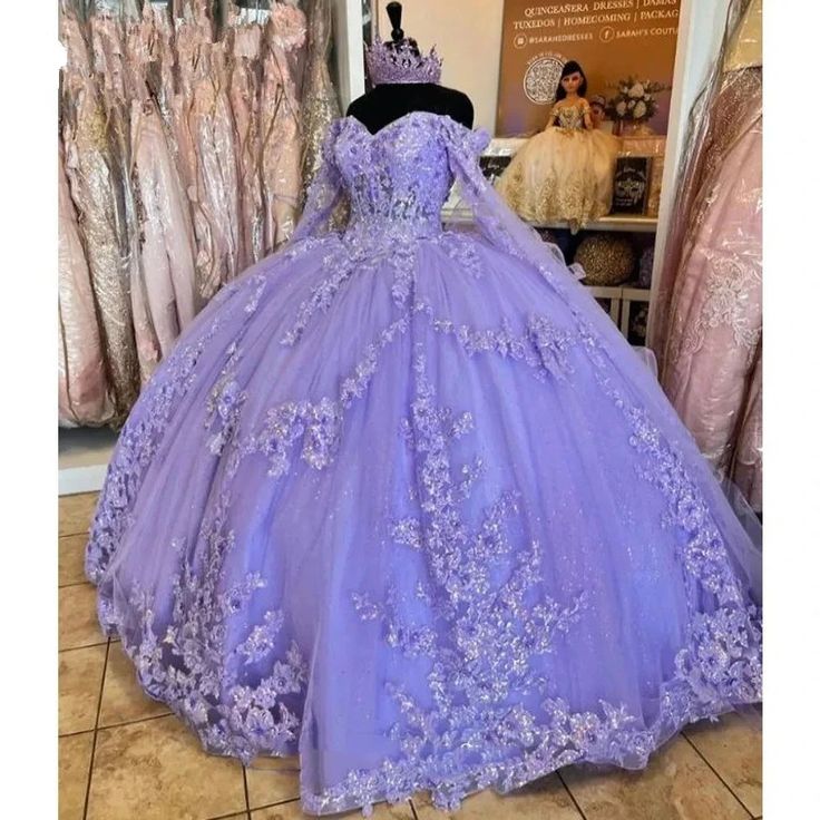 Lilac Quinceanera Dresses Long Sleeve 3D Flowers Appliques Lace-Up Prom Sweet 16 Princess Dresse Vestidos De 15 Anos        fg5694