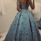 A Line Off Shoulder Evening Dresses 3D Flowers Sweet Prom Ball Gowns   fg7546