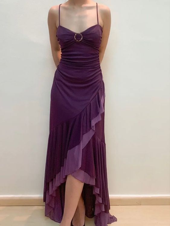 Purple Spaghetti Straps Sleeveless Party Prom Dress      fg5944